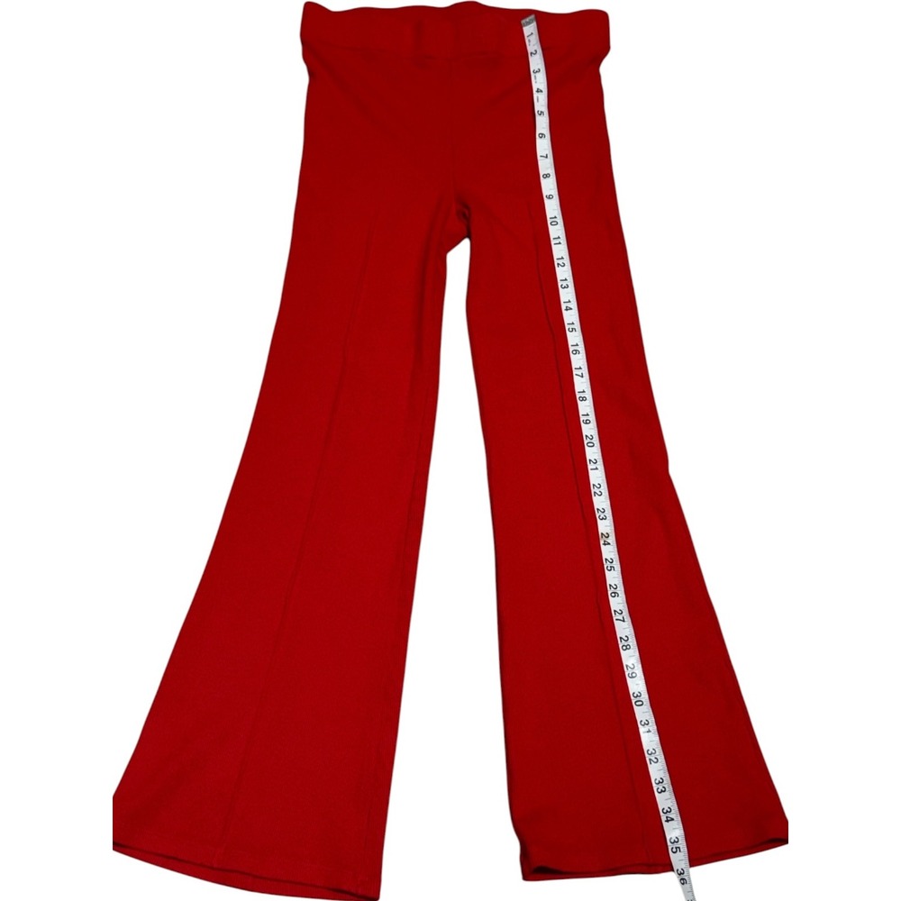 DONNI Red Ribbed Flare Ankle Pants Women's M High Rise Pull On USA Made - Picture 6 of 12